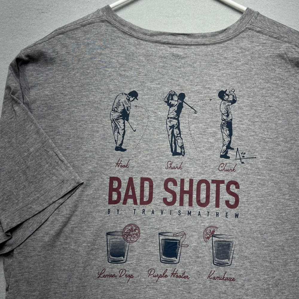 TravisMathew Mens XXL Bad Shots Golf Graphic Tee Heather Grey Short Sleeve Shirt